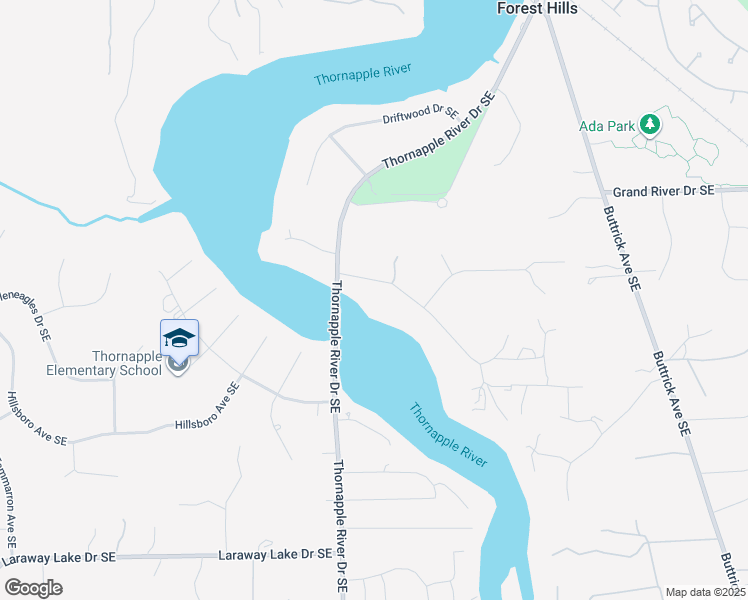 map of restaurants, bars, coffee shops, grocery stores, and more near 1390 Briarcliff Drive Southeast in Grand Rapids
