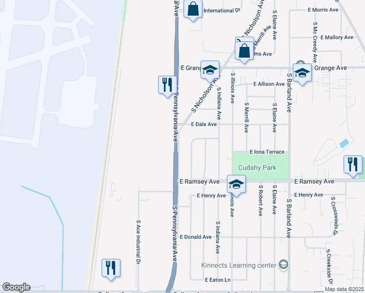 map of restaurants, bars, coffee shops, grocery stores, and more near 5805A South New York Avenue in Cudahy