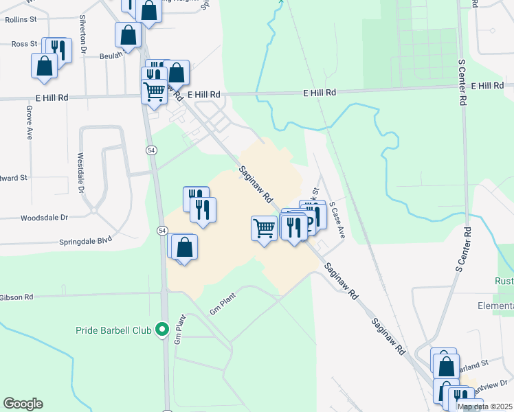 map of restaurants, bars, coffee shops, grocery stores, and more near 6200 South Saginaw Street in Grand Blanc