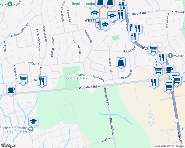 map of restaurants, bars, coffee shops, grocery stores, and more near 977 Farnham Place in London