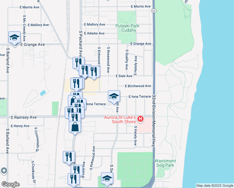 map of restaurants, bars, coffee shops, grocery stores, and more near 5805 South Swift Avenue in Cudahy