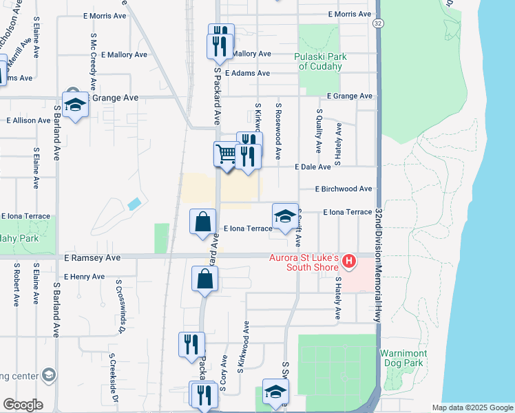 map of restaurants, bars, coffee shops, grocery stores, and more near 3666A East Iona Terrace in Cudahy