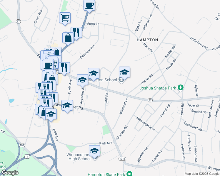 map of restaurants, bars, coffee shops, grocery stores, and more near 182 High Street in Hampton