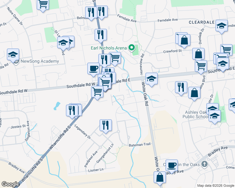 map of restaurants, bars, coffee shops, grocery stores, and more near 2635 Bateman Trail in London