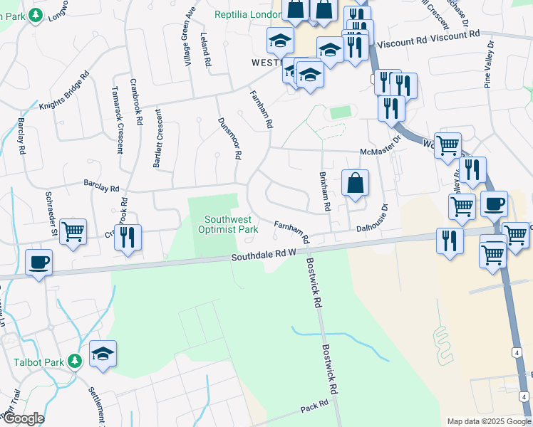 map of restaurants, bars, coffee shops, grocery stores, and more near 977 Farnham Place in London