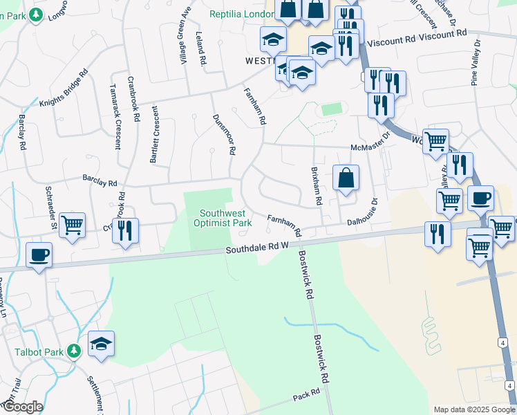 map of restaurants, bars, coffee shops, grocery stores, and more near 977 Farnham Place in London