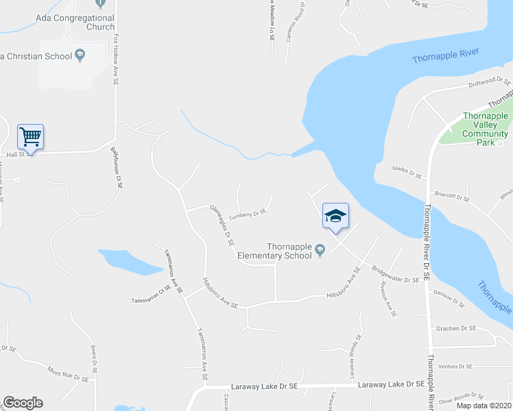 map of restaurants, bars, coffee shops, grocery stores, and more near 6745 Turnberry Drive Southeast in Grand Rapids
