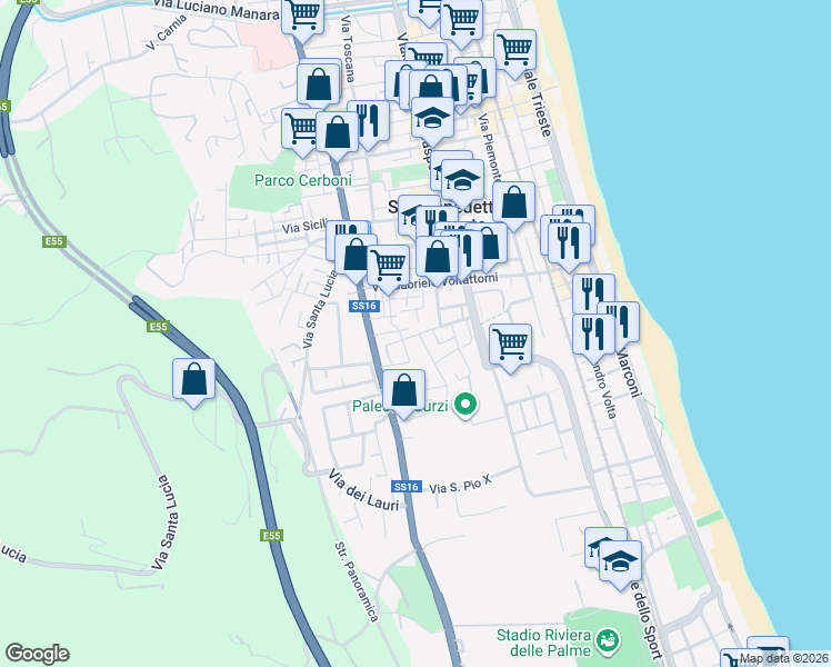 map of restaurants, bars, coffee shops, grocery stores, and more near 24 Via Francesco Todaro in San Benedetto del Tronto