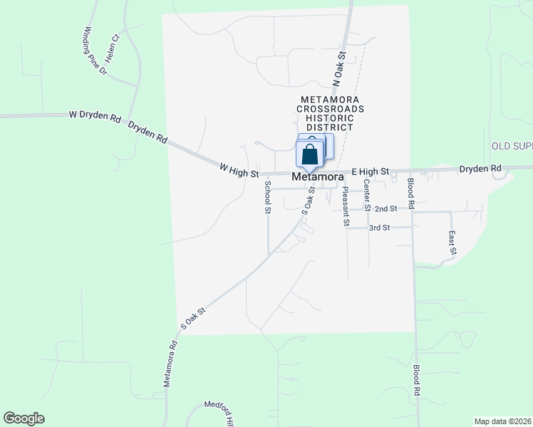 map of restaurants, bars, coffee shops, grocery stores, and more near 4075 School Street in Metamora