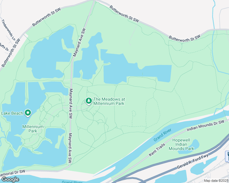 map of restaurants, bars, coffee shops, grocery stores, and more near Fred Meijer Millennium Trail in Walker