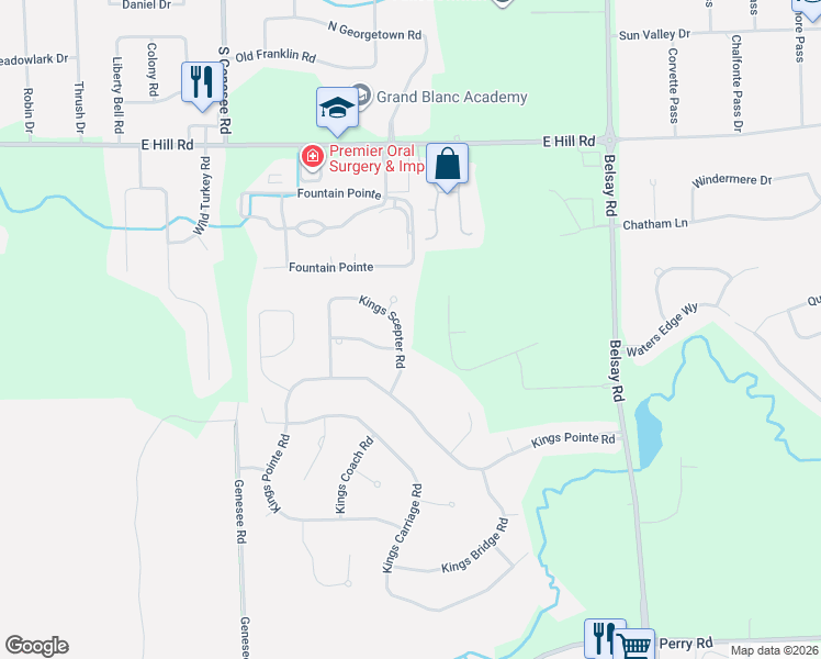 map of restaurants, bars, coffee shops, grocery stores, and more near 6185 Kings Scepter Court in Grand Blanc