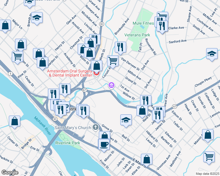 map of restaurants, bars, coffee shops, grocery stores, and more near 1 Willow Street in Amsterdam