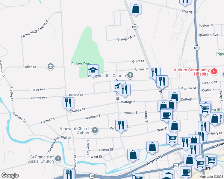 map of restaurants, bars, coffee shops, grocery stores, and more near 6 Shevchenko Avenue in Auburn