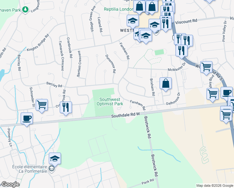 map of restaurants, bars, coffee shops, grocery stores, and more near 919 Farnham Road in London
