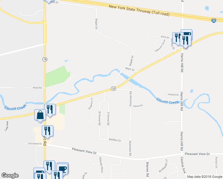 map of restaurants, bars, coffee shops, grocery stores, and more near 5241 Route 33 in Bowmansville