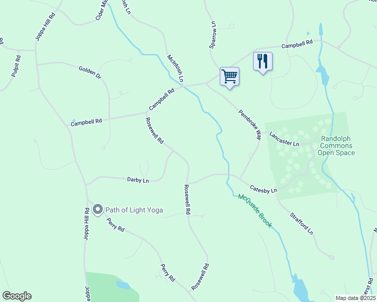 map of restaurants, bars, coffee shops, grocery stores, and more near 69 Rosewell Road in Bedford