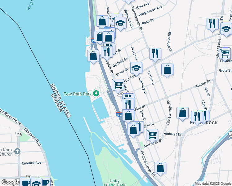 map of restaurants, bars, coffee shops, grocery stores, and more near in Buffalo