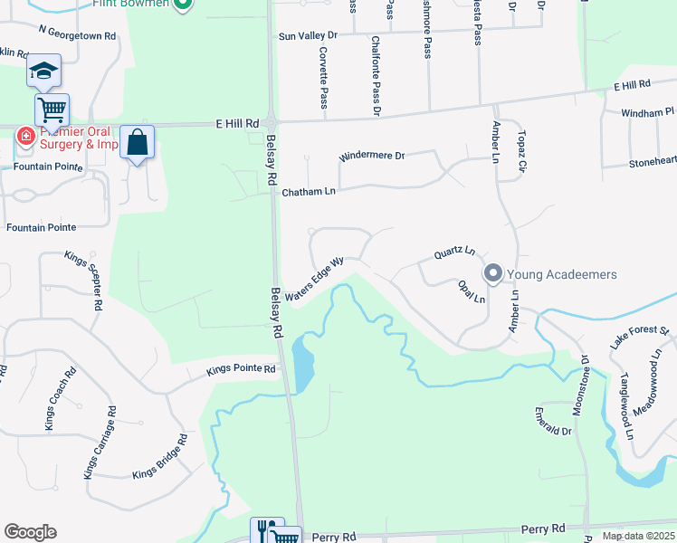 map of restaurants, bars, coffee shops, grocery stores, and more near 5496 Waters Edge Way in Grand Blanc