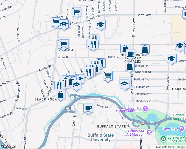 map of restaurants, bars, coffee shops, grocery stores, and more near 18 Reservation Street in Buffalo