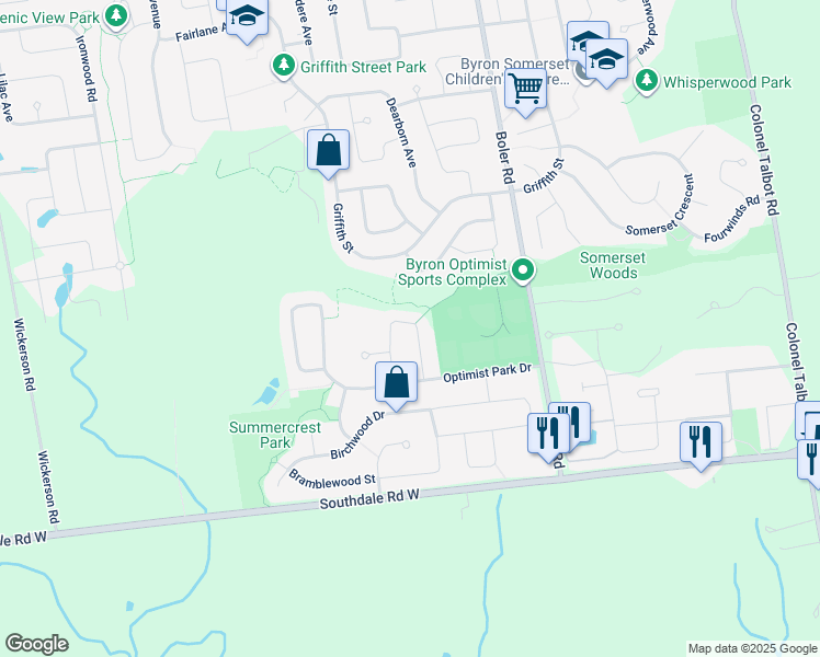 map of restaurants, bars, coffee shops, grocery stores, and more near 46 Sports Field Crescent in London