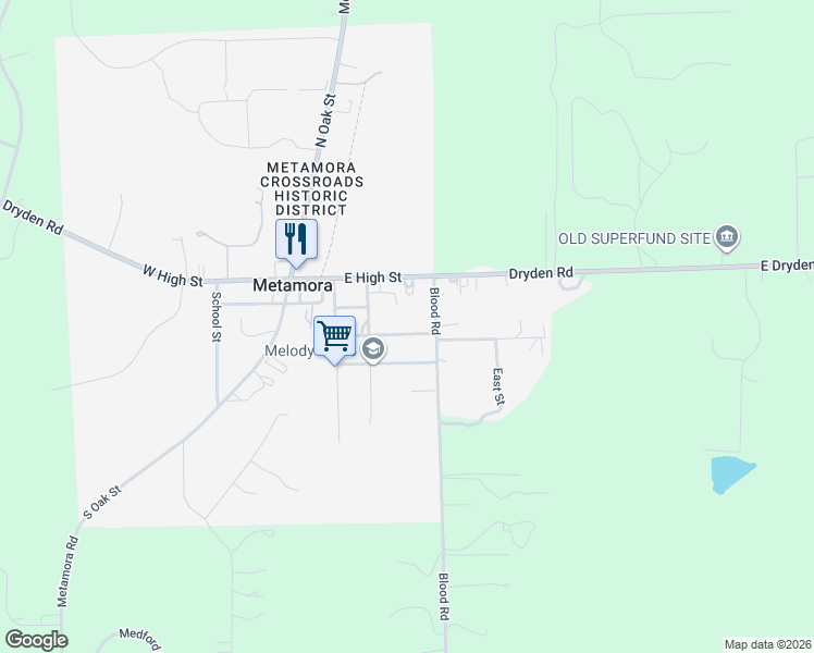 map of restaurants, bars, coffee shops, grocery stores, and more near 283 2nd Street in Metamora