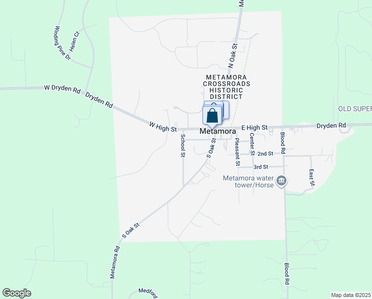 map of restaurants, bars, coffee shops, grocery stores, and more near 4075 School Street in Metamora