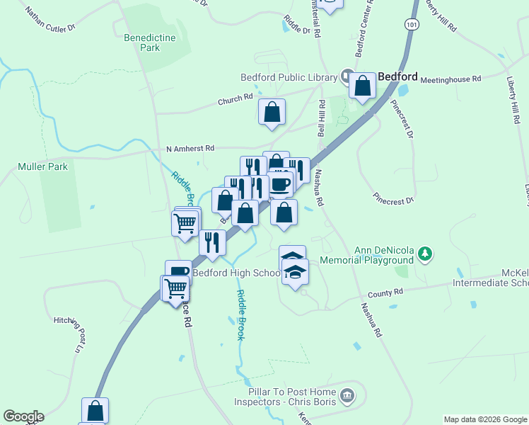 map of restaurants, bars, coffee shops, grocery stores, and more near in Bedford