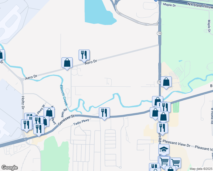 map of restaurants, bars, coffee shops, grocery stores, and more near 136-144 Pfohl Road in Cheektowaga