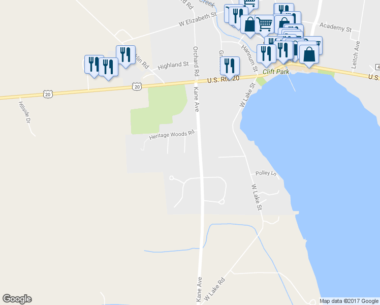 map of restaurants, bars, coffee shops, grocery stores, and more near 7 Hawthorne Woods Court in Skaneateles