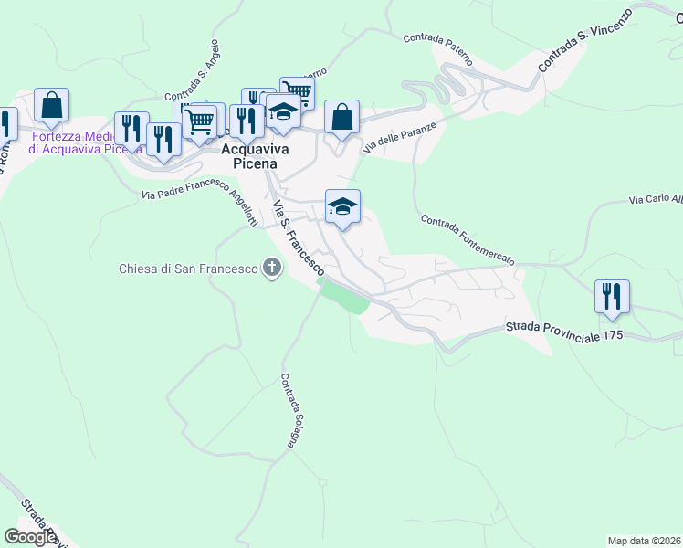 map of restaurants, bars, coffee shops, grocery stores, and more near 19 Via Giuseppe Mazzini in Acquaviva Picena
