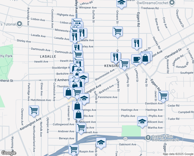 map of restaurants, bars, coffee shops, grocery stores, and more near in Snyder