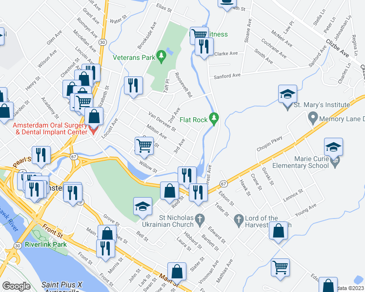 map of restaurants, bars, coffee shops, grocery stores, and more near 56 Milton Avenue in Amsterdam