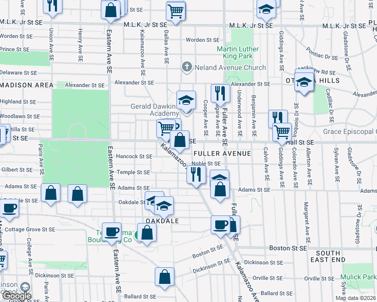 map of restaurants, bars, coffee shops, grocery stores, and more near 1041 Toren Street Southeast in Grand Rapids