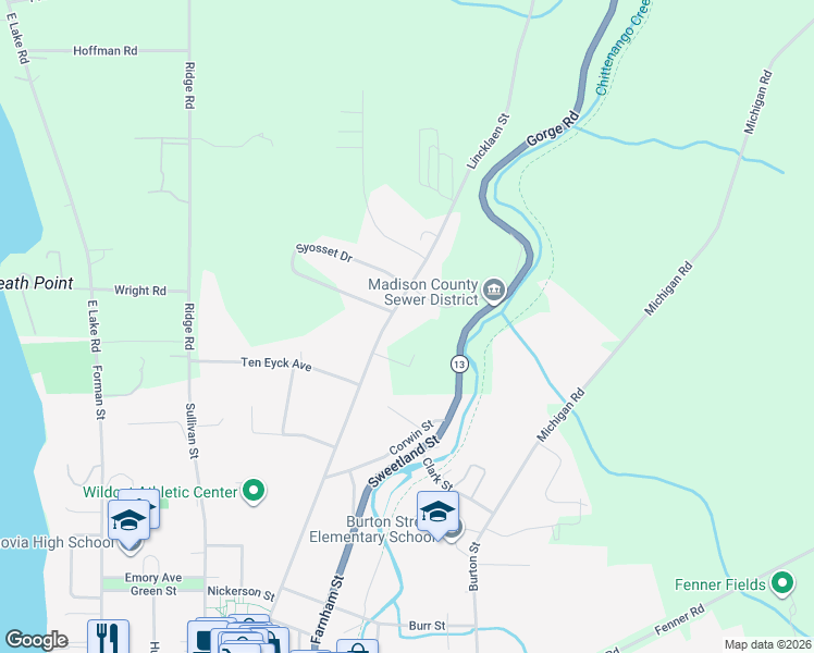 map of restaurants, bars, coffee shops, grocery stores, and more near 4492 Lincklaen Street in Cazenovia