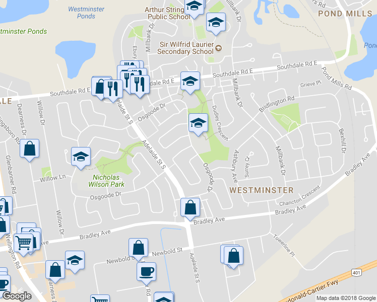 map of restaurants, bars, coffee shops, grocery stores, and more near 7 Harding Crescent in London