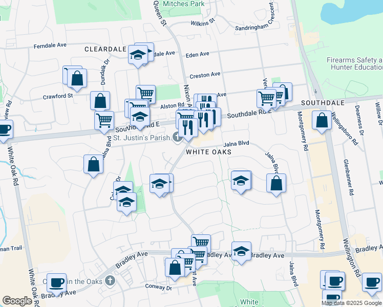map of restaurants, bars, coffee shops, grocery stores, and more near 1750 Ernest Avenue in London