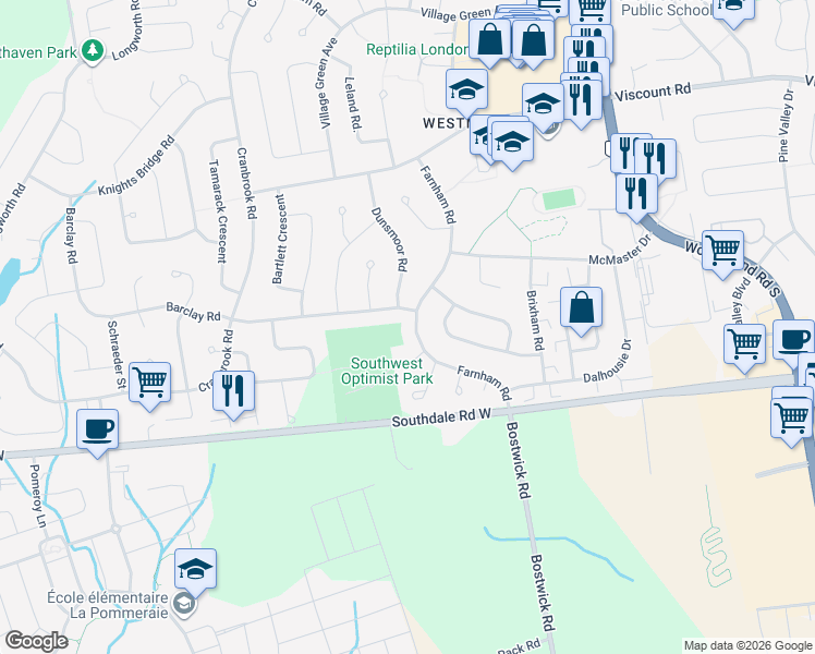 map of restaurants, bars, coffee shops, grocery stores, and more near 919 Farnham Road in London