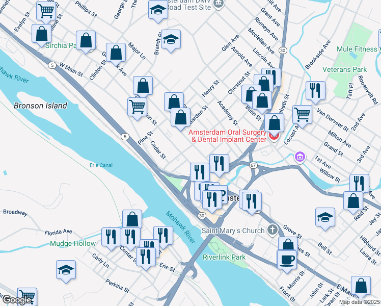 map of restaurants, bars, coffee shops, grocery stores, and more near 35 Wall Street in Amsterdam