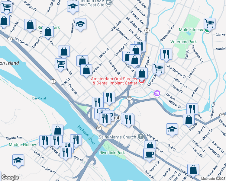 map of restaurants, bars, coffee shops, grocery stores, and more near 24 William Street in Amsterdam
