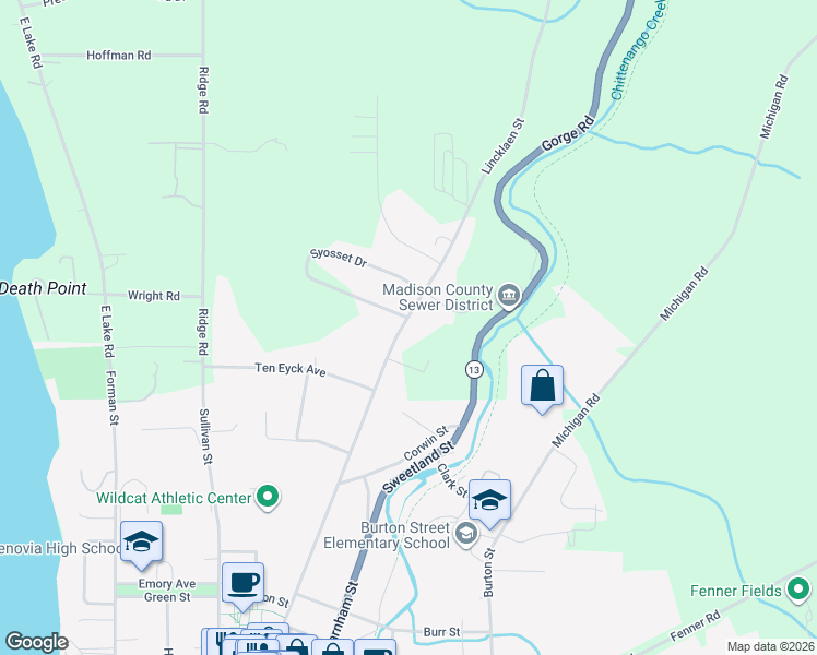 map of restaurants, bars, coffee shops, grocery stores, and more near 4492 Lincklaen Street in Cazenovia