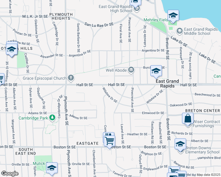 map of restaurants, bars, coffee shops, grocery stores, and more near 2050 Anderson Drive Southeast in Grand Rapids