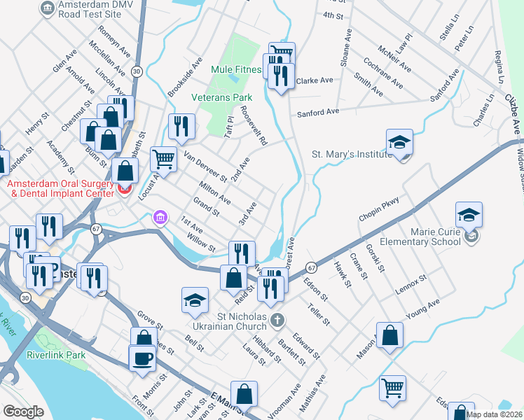 map of restaurants, bars, coffee shops, grocery stores, and more near 56 Milton Avenue in Amsterdam