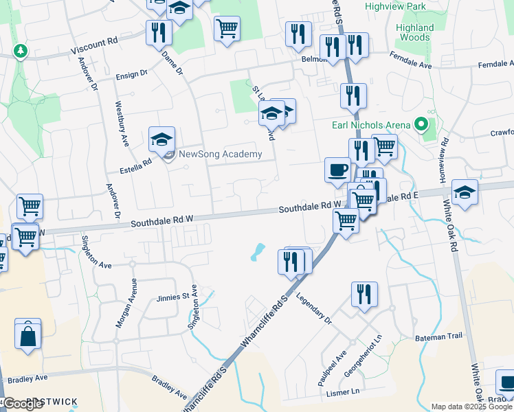 map of restaurants, bars, coffee shops, grocery stores, and more near 99 Southdale Road West in London