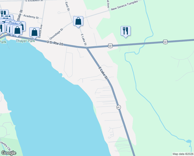 map of restaurants, bars, coffee shops, grocery stores, and more near 2 Gayle Road in Skaneateles
