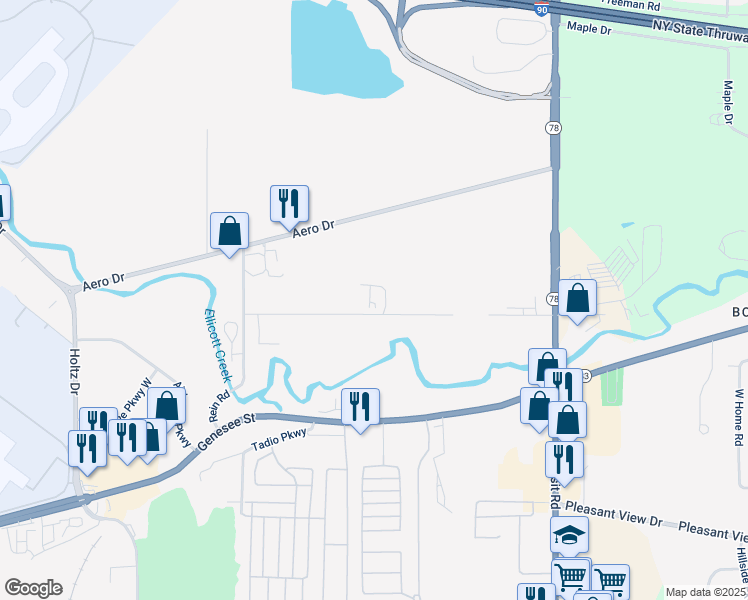 map of restaurants, bars, coffee shops, grocery stores, and more near 136-144 Pfohl Road in Cheektowaga