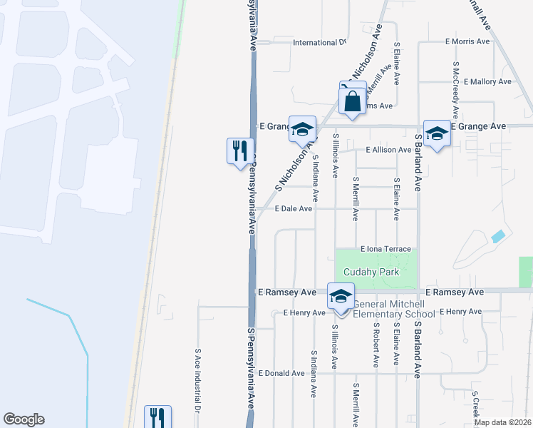 map of restaurants, bars, coffee shops, grocery stores, and more near 2419 East Dale Avenue in Cudahy
