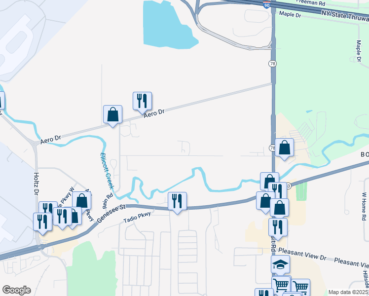 map of restaurants, bars, coffee shops, grocery stores, and more near 136-144 Pfohl Road in Cheektowaga