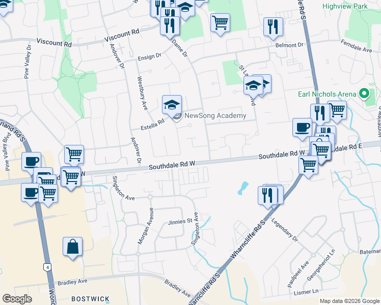map of restaurants, bars, coffee shops, grocery stores, and more near 1003 Notre Dame Drive in London