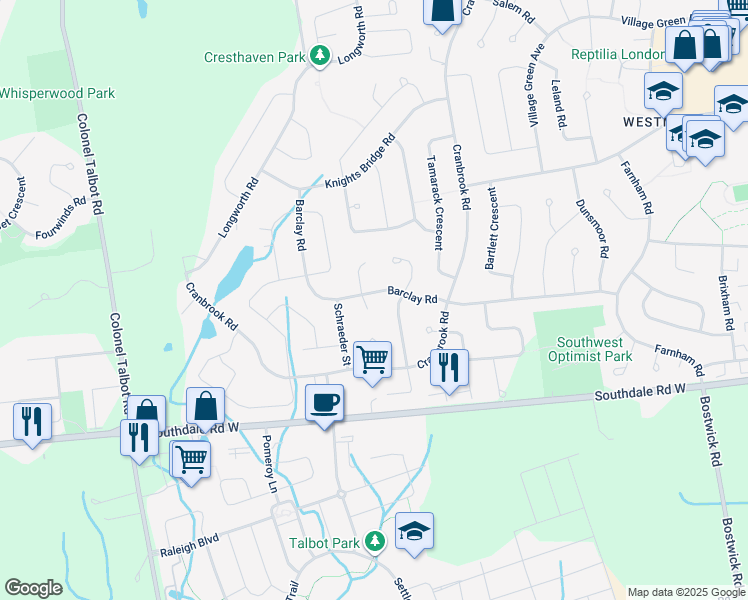 map of restaurants, bars, coffee shops, grocery stores, and more near 82 Winder Grove South in London