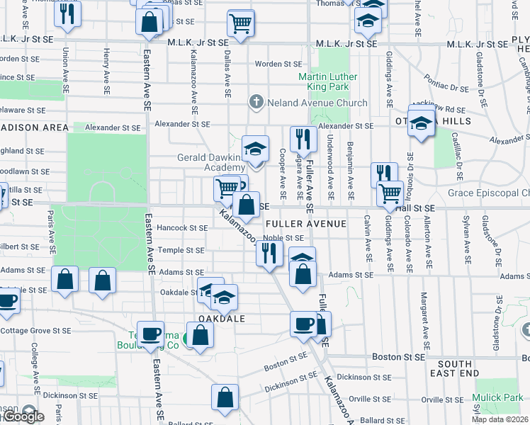 map of restaurants, bars, coffee shops, grocery stores, and more near 1041 Toren Street Southeast in Grand Rapids